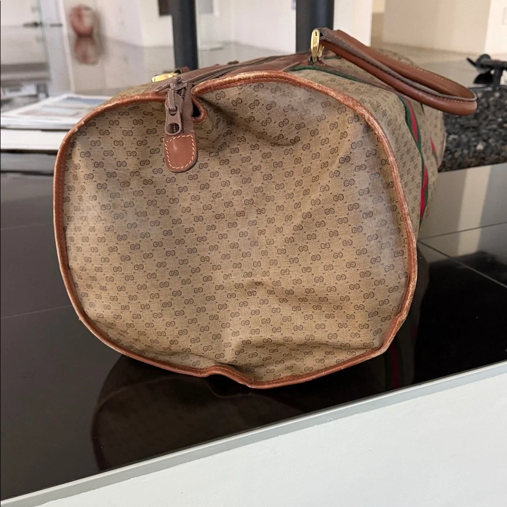 Gucci Beige Monogram Duffel with Green & Red Web Stripe. As It!